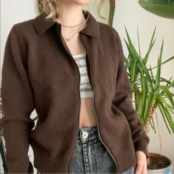 Brandy Melville Jackets & Blazers - Rare Brown Brandy Melville Wool Zip Up Collared Jacket Cardigan